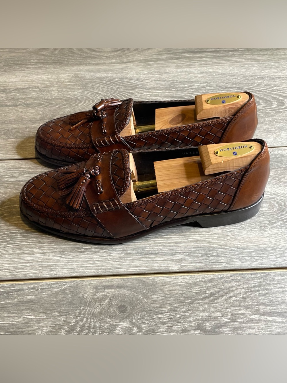 Vtg Bragano Italy Brown Woven Leather Tassel Loafer Men Size 10.5M English Calf